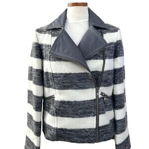 Marc by Marc Jacobs Oda Mae Striped Wool Alpaca Moto Jacket Sz S Cropped Biker